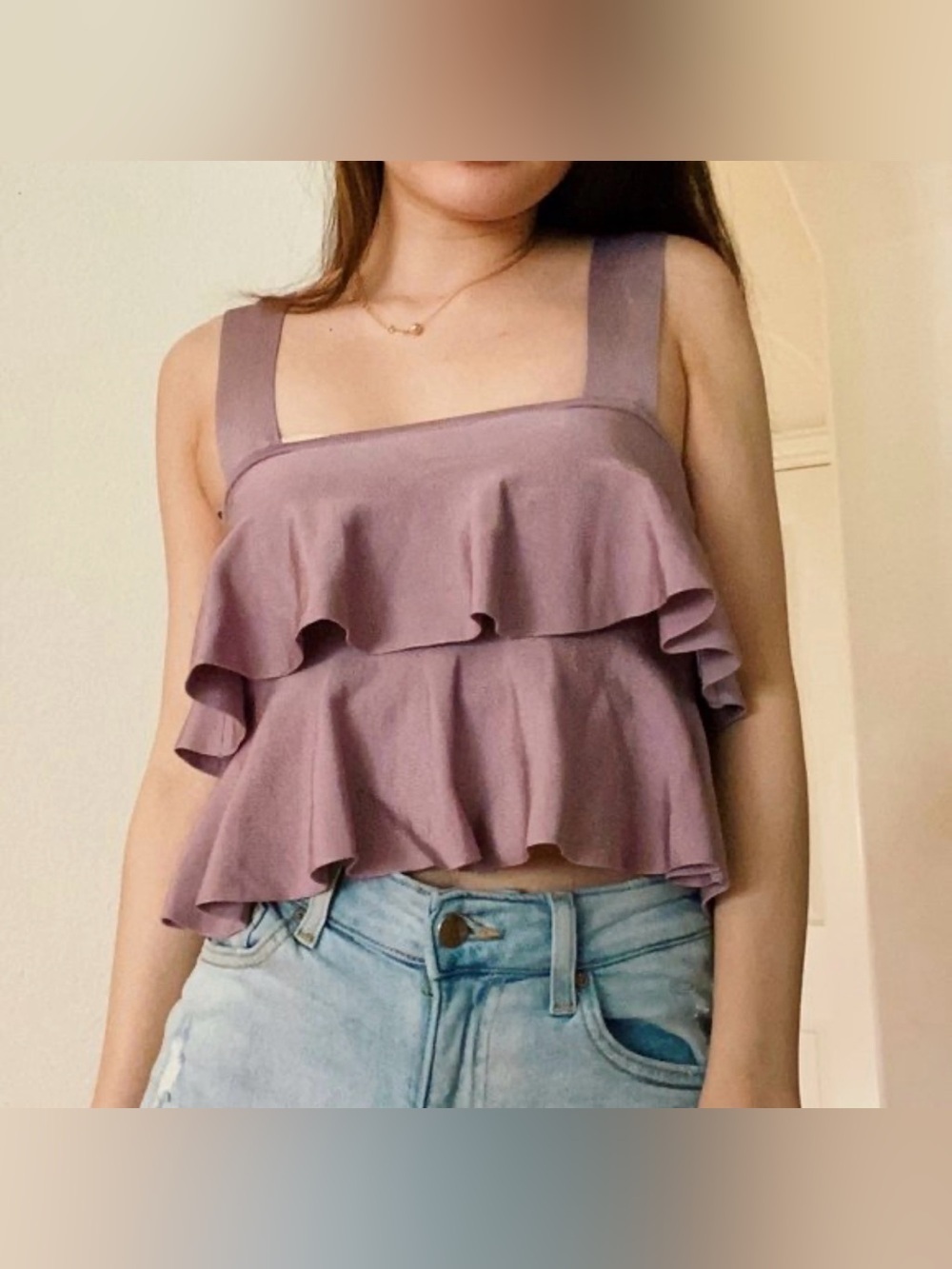 Zara Ruffled Knit Crop Top - Lilac